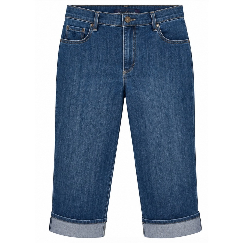 Gloria Vanderbilt Amanda Capri Jeans Women Size 8 Blue Cuffed Stretch Denim